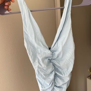 Zara light blue ruched bodysuit